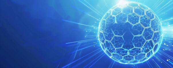 Poster - Abstract digital sphere with hexagonal honeycomb pattern and blue light streaks