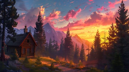 Wall Mural - sunset in the mountains