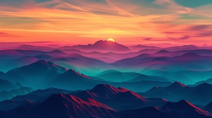 Wall Mural - sunset in the mountains