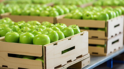 Wall Mural - Green apples in cardboard boxes.