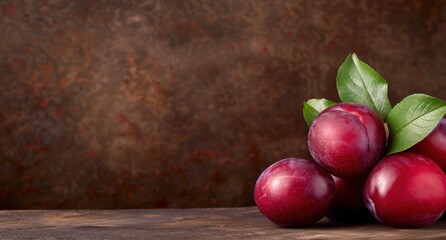 Poster - Fresh ripe plums on wooden table