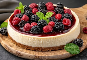 Canvas Print - Delicious homemade cheesecake with fresh berries
