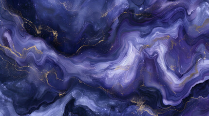 Wall Mural - Abstract indigo and purple marbled waves with delicate gold highlights