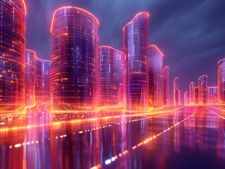 Poster - futuristic wireframe architecture minimalist 3d render of architectural cityscape