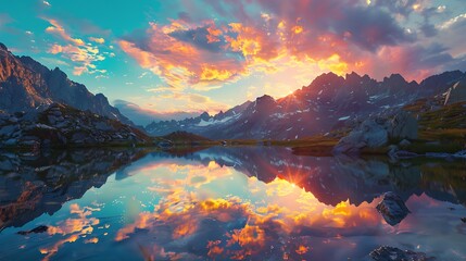 Wall Mural - sunset in the mountains