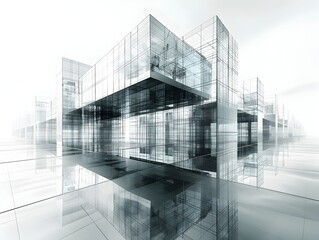 Poster - Futuristic Architectural Wireframe Cityscape   Captivating 3D Generative Art Render