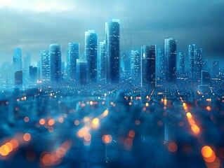 Poster - futuristic architectural wireframe building in minimalist 3d rendered city landscape
