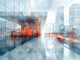 Poster - Futuristic Architectural Wireframe Building in Modern 3D Rendered City Landscape