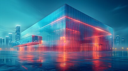 Poster - futuristic architectural wire frame 3d render of graphic art city