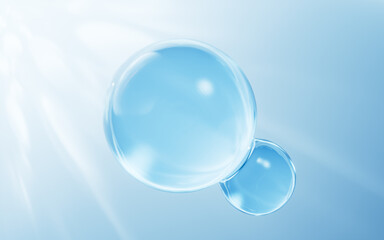 Wall Mural - Transparent blue bubbles background, 3d rendering.