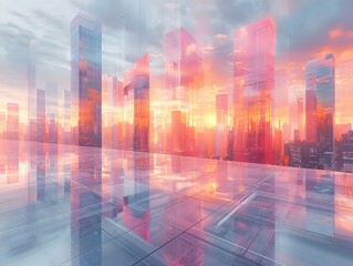 Poster - Futuristic Wire Style 3D Architectural Building in Graphic Art Cityscape
