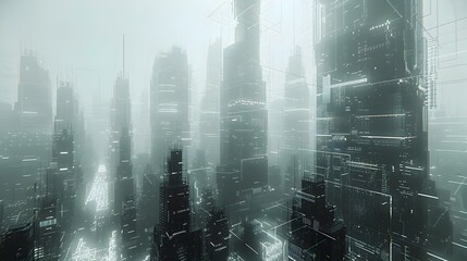 Poster - futuristic wireframe architectural building in 3d rendered cityscape