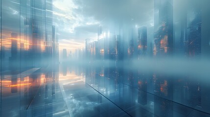 Poster - futuristic wireframe architectural rendering of a minimalist city skyline with captivating graphic