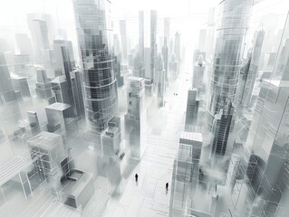 Poster - futuristic wireframe architecture in minimalist 3d cityscape render