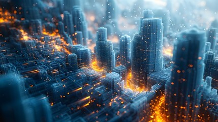 Poster - futuristic 3d architectural building in wire style cityscape