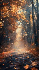 Wall Mural - Autumn Pathway Through the Woods