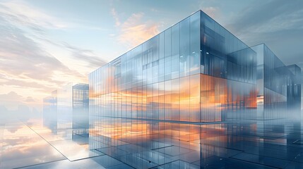 Poster - futuristic architectural wireframe building in stylized 3d render of graphic urban city