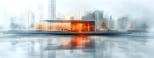 Poster - Modernist Wireframe Skyscraper in Gleaming Futuristic Cityscape Abstract Graphic Art
