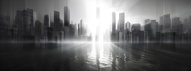 Poster - modernist gleaming wireframe cityscape architectural 3d digital