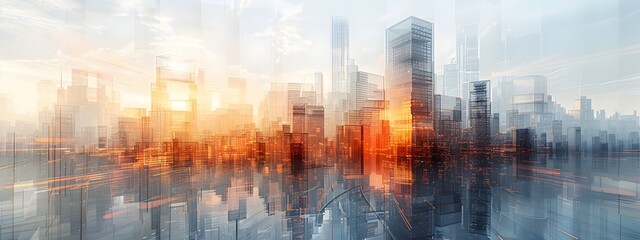 Poster - Futuristic Wireframe Skyscraper Cityscape in Modernist Architectural Design