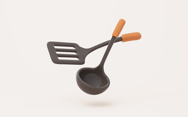 Cartoon style kitchen cookwares, 3d rendering.