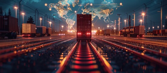 Cargo Train at Night with Global Connections