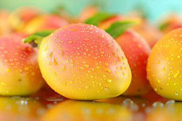 Wall Mural - A bunch of yellow and red fruit with water droplets on them