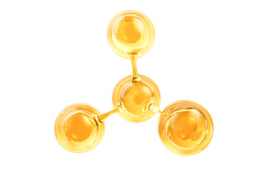 Poster - Molecule and golden liquid bubble, 3d rendering.