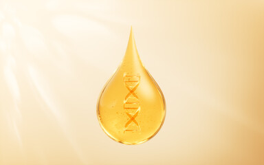 Poster - Golden liquid water drop and molecule, 3d rendering.