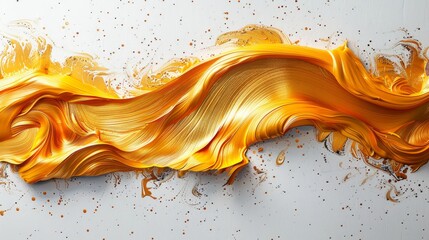 Wall Mural - Abstract golden paint flowing on white background, artistic expression