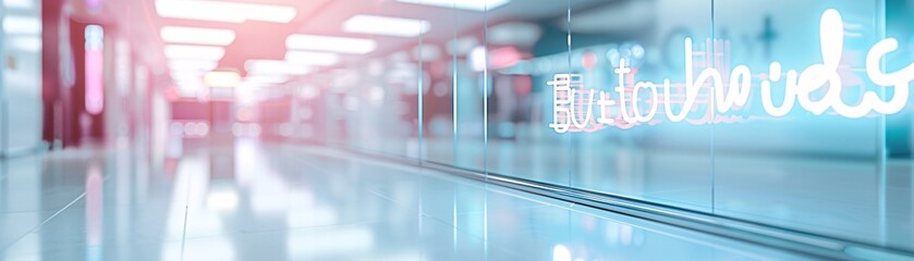 Poster - Against the backdrop of a sleek, high-tech urban environment, a holographic sign announcing business closure due to bankruptcy illuminates an empty retail space, symbolizing the broader economic