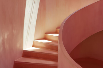 Sticker - Sunlit Pink Spiral Staircase in Modern Minimalist Architecture