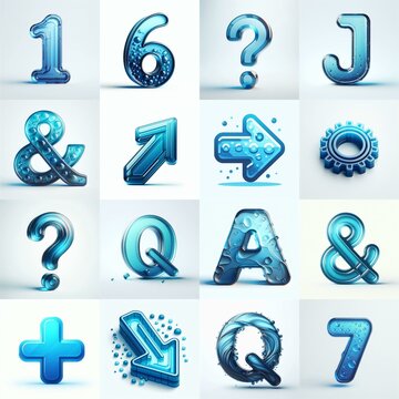 Blue transparent glass 3D Lettering Typeface. AI generated illustration