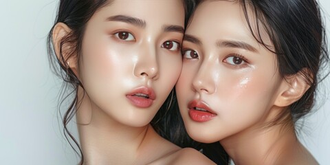 Sticker - Close-up Portrait of Two Young Women with Smooth Skin