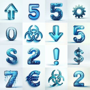 Blue transparent glass 3D Lettering Typeface. AI generated illustration