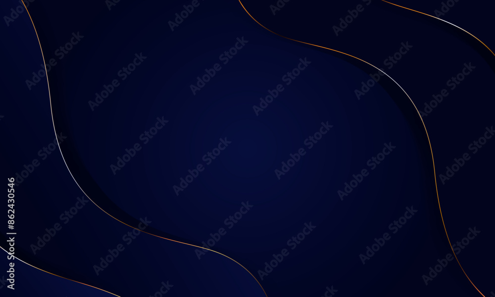 Dark wave blue luxury background with golden elements line. premium ...