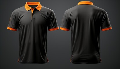 Wall Mural - Black Polo Shirt with Orange Trims - Front and Back View