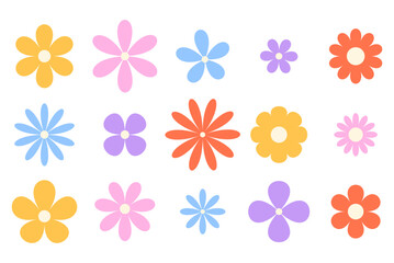 Colorful flowers trendy groovy flat illustration sticker