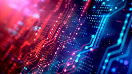 Aufkleber - Colorful digital circuit board representing futuristic technology. Abstract design with bright red and blue lights. Ideal for tech themes, innovation, and computer science concepts. AI