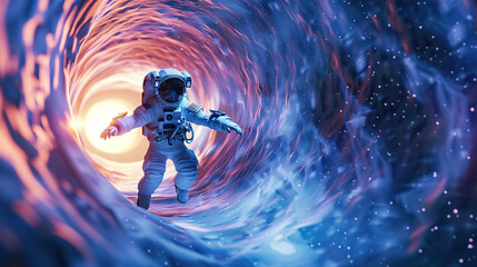 Wall Mural - 3d astronaut encountering a wormhole in deep space on isolate