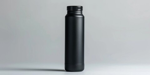 Wall Mural - Black Matte Thermos Bottle on a White Background