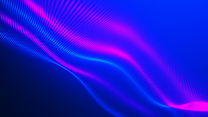 Fototapete - Futuristic dot wave. Abstract digital particle wave. Technology background. Colored musical wave. Dark background. Digital background with smooth, wavy curves. 3D rendering