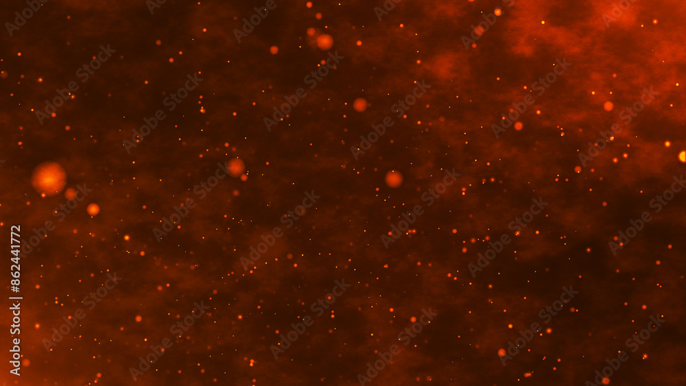 Abstract bokeh particles float slowly in the air on a dark background ...