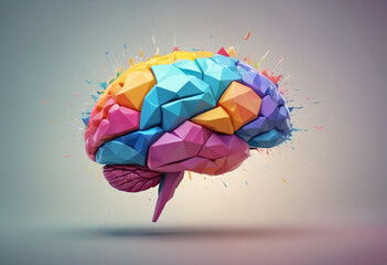 Poster - 3D polygon colorful brain splash brainstorm and inspire concept