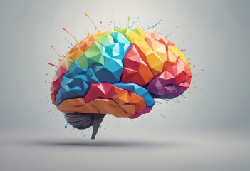 Poster - 3D polygon colorful brain splash brainstorm and inspire concept