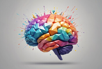 Poster - 3D polygon colorful brain splash brainstorm and inspire concept