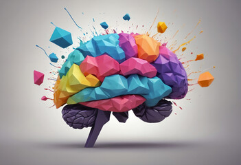 Poster - 3D polygon colorful brain splash brainstorm and inspire concept