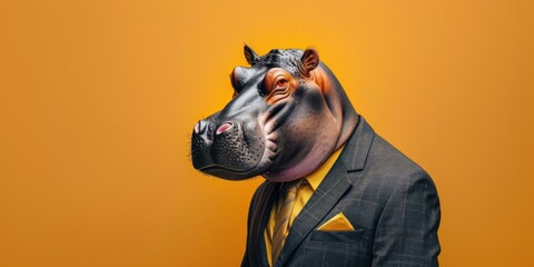 Canvas Print - A Hippo in a suit and tie. AI.