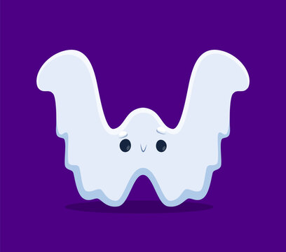 Halloween font, letter W ghost or boo monster cartoon character, vector horror alphabet. Halloween font or spooky ABC type, creepy poltergeist ghost in shape of letter W as scary boo creature