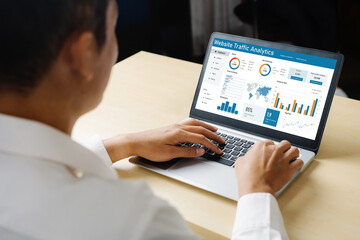 Poster - Computer software for website traffic analytics data on computer screen. Concept of SEO search engine optimization and customer targeting for online business snugly